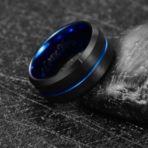 Men's Ring 4-10MM Black Mediumblue Middle Slot Tungsten Steel Jewelry
